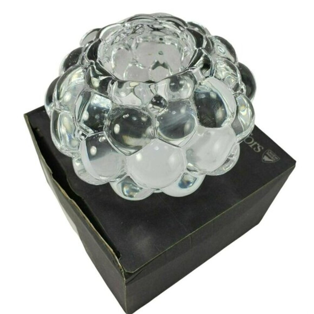 Orrefors Candle Holder Crystal Raspberry Hallon Anne Nilsson‎ Box Swedish Vtg